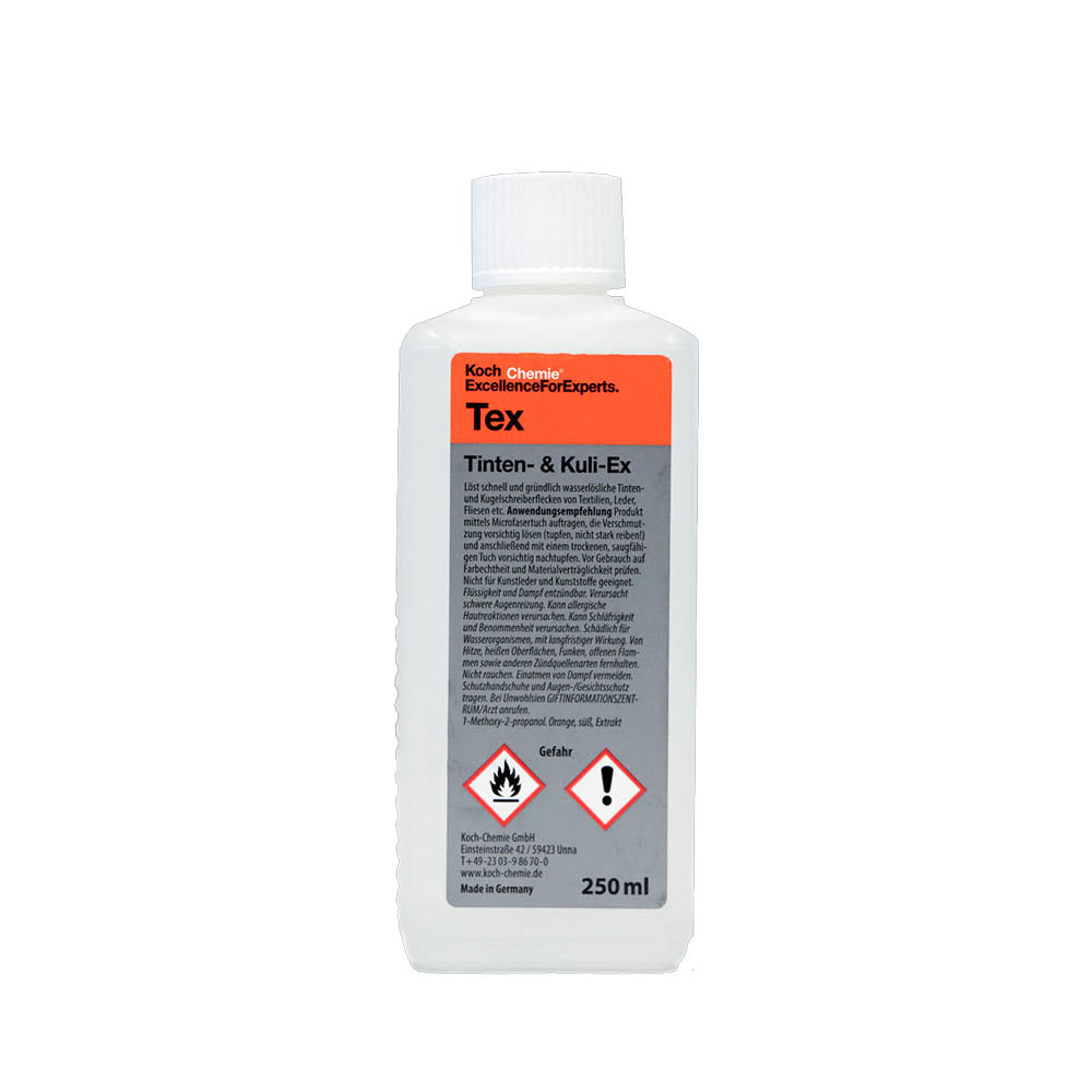 Koch Chemie Tinten & Kuli-Ex | Ink and ballpoint Remover 250mL bottle with white background.