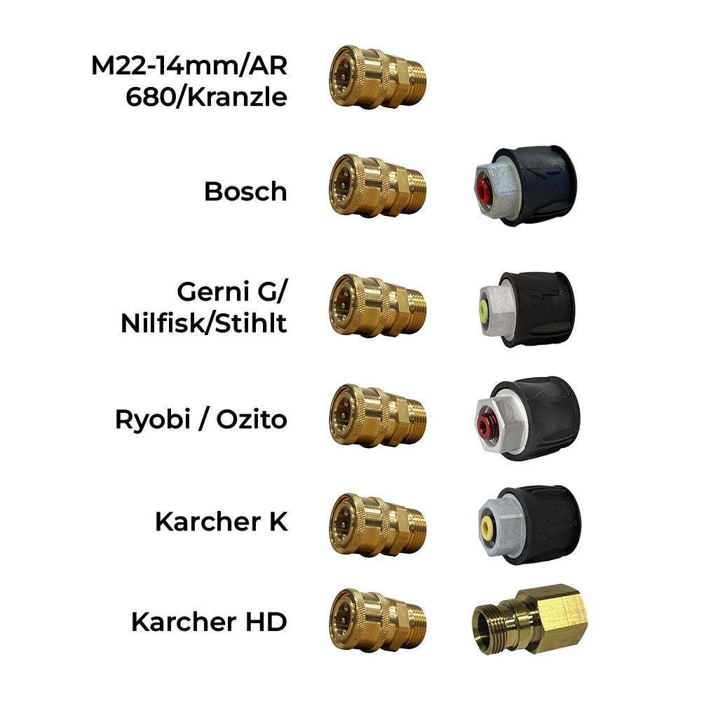 Aquatouch Adaptors for different types of pressure washers